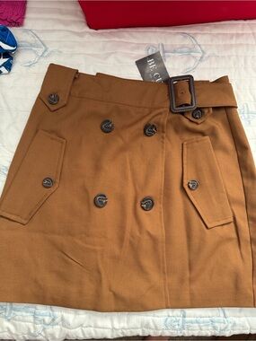 Source Unknown Camel Double-Breasted Belted Mini Skirt